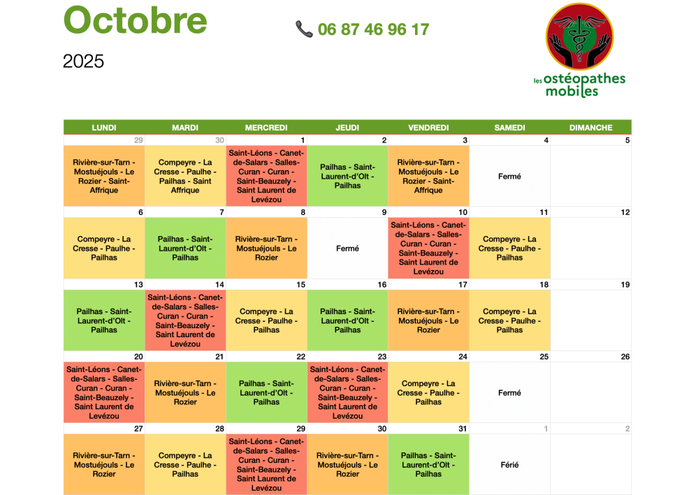 Lire la suite à propos de l’article Planning Ostéopathes Octobre 2025